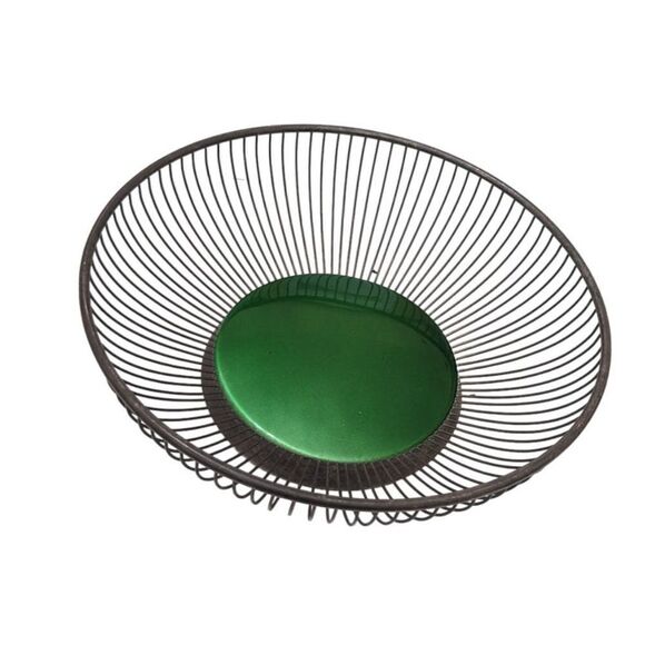 Midcentury Round Wire Fruit Bowl with‎ Atomic Green Wallace Wired Atomic Bowl - Picture 1 of 5